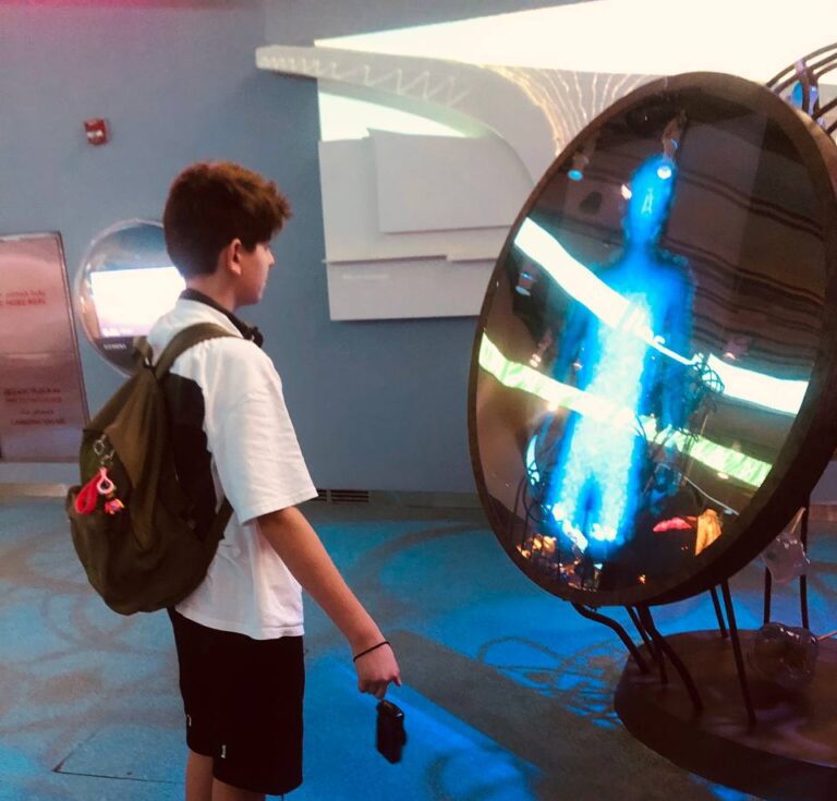 A boy saw in the mirror