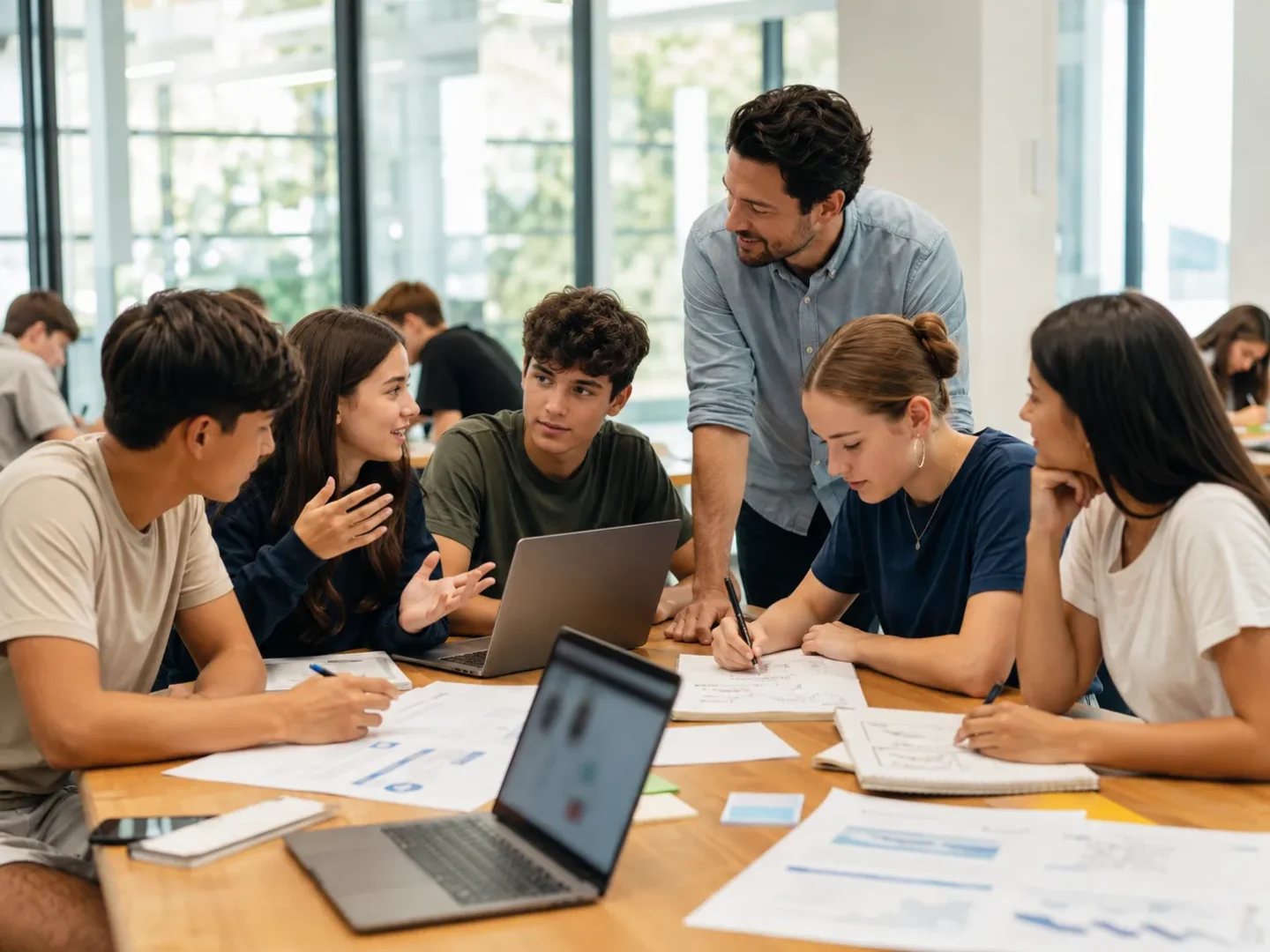 Students learning safe ChatGPT skills in a supervised AI education session