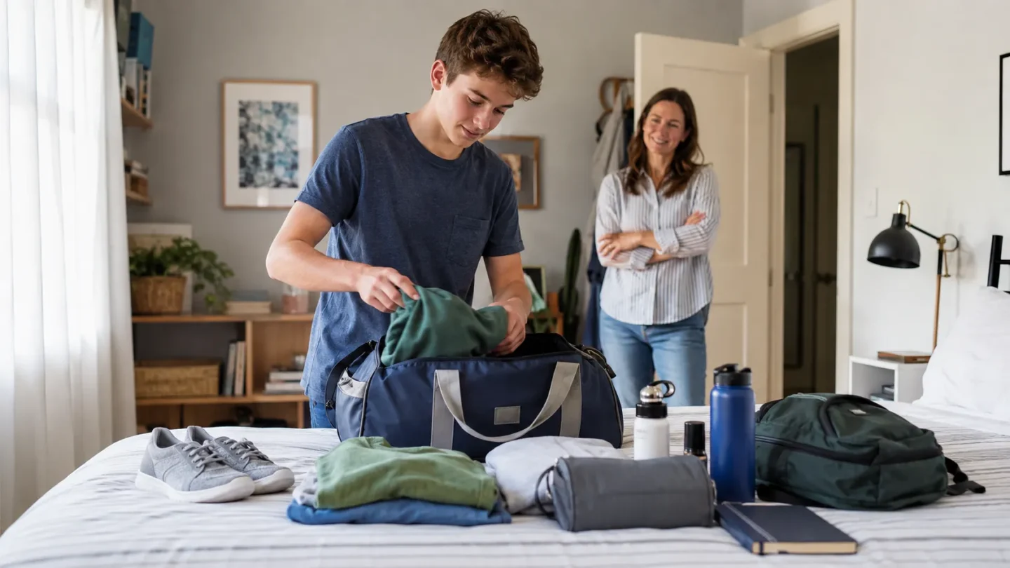 Quiet teenager gradually joining a small supervised summer camp group activity